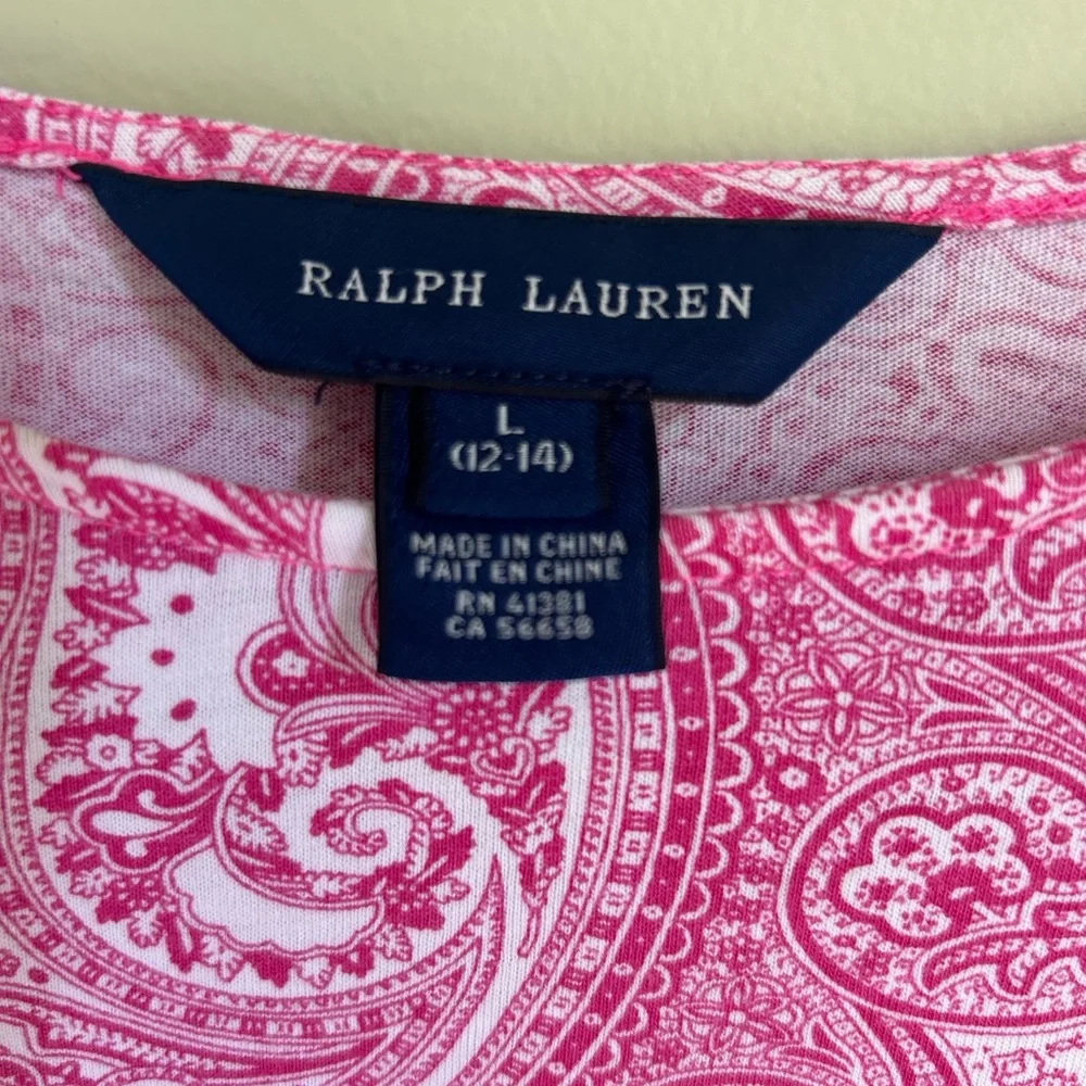 Ralph Lauren 12/14 drop waist dress in pink/white paisley print. Long sleeve